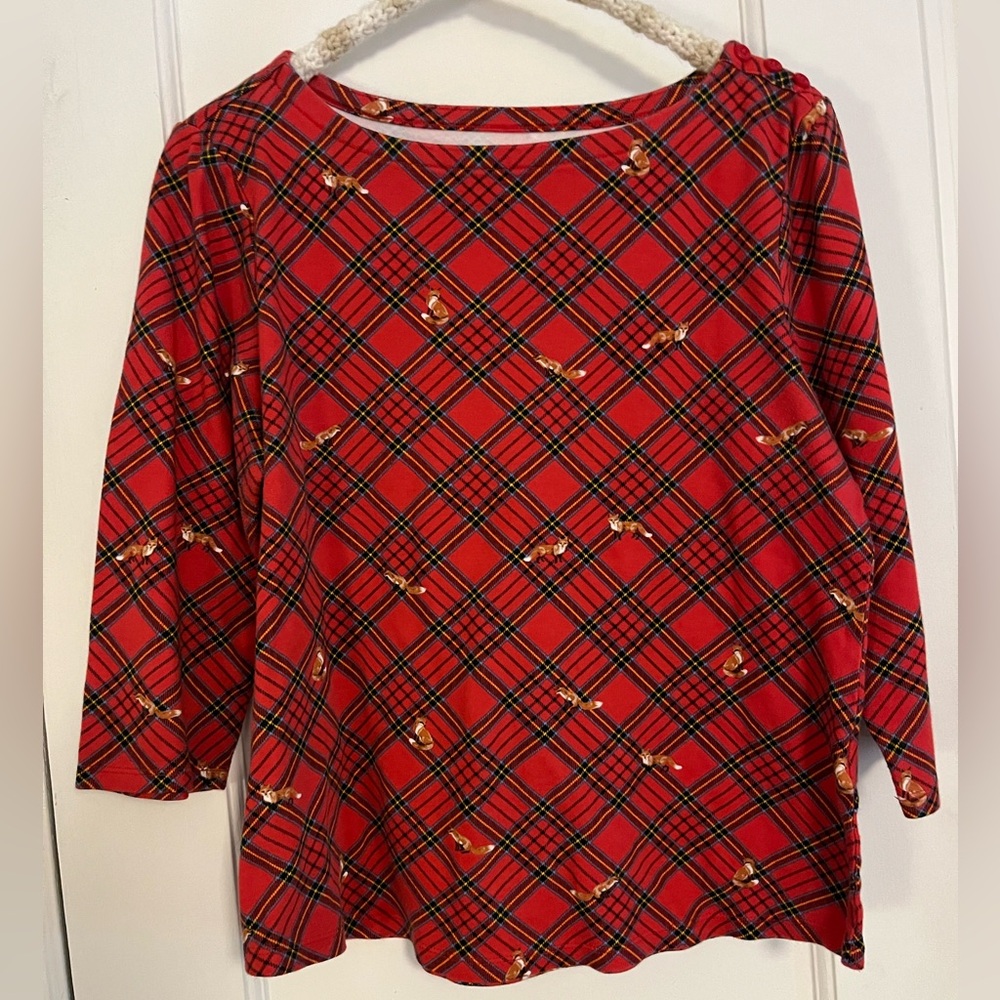 100% Supima Cotton Charter Club Tartan Plaid Shirt with Foxes Motif